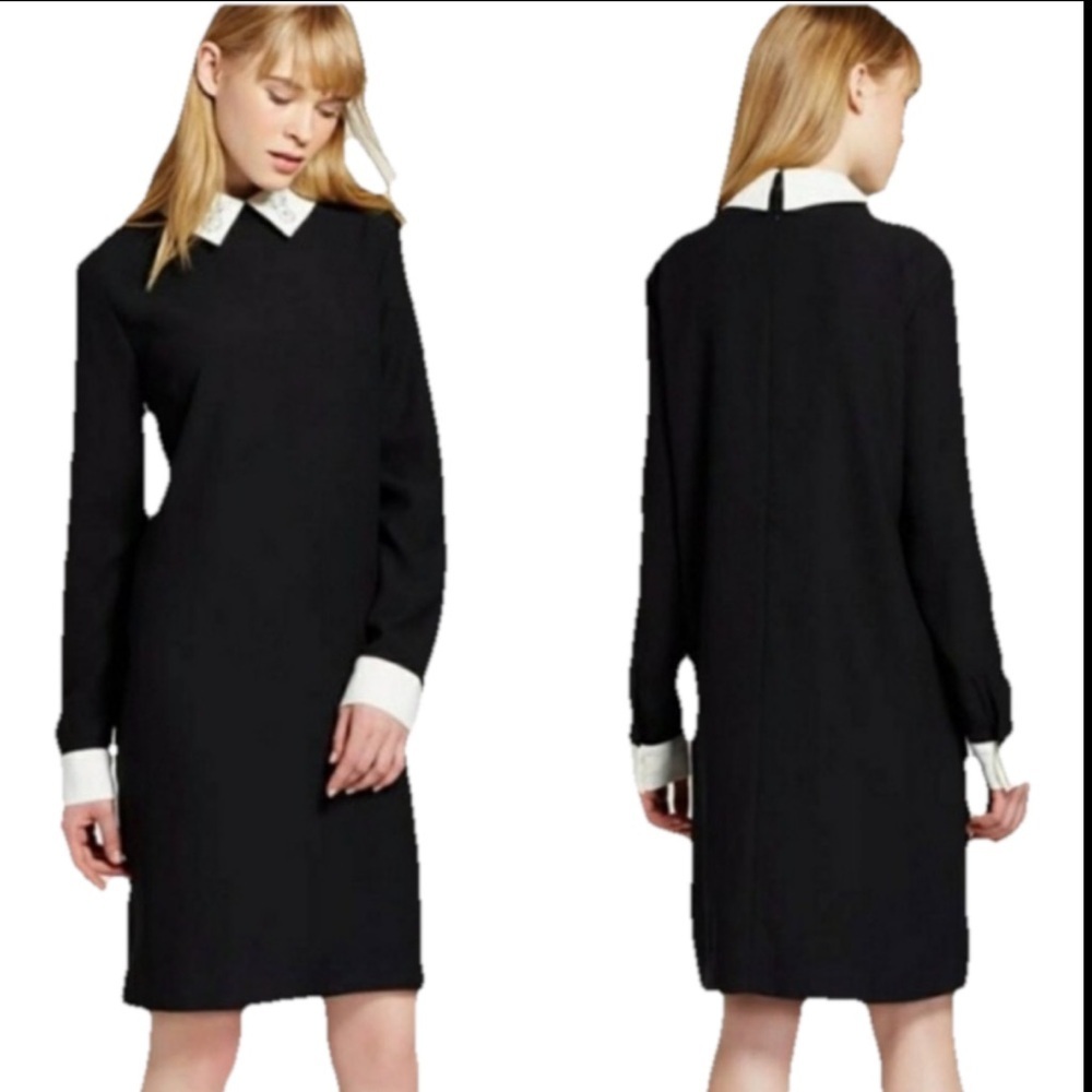Victoria Beckham Dress Womens XS Shift White Collar Cuffs Long Sleeve Bunny AA7